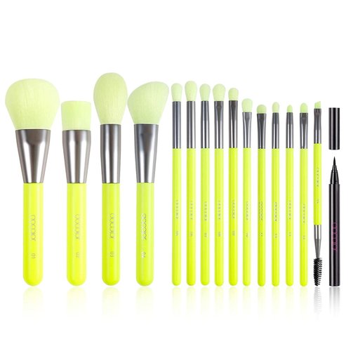 Docolor Makeup Brushes 10Pcs Neon Makeup Brushes Set with Soft Synthetic Hairs and 1PCS Waterproof Eyeliner Pen Super Slim Liquid Eyeliner Eye Liner Gel Black