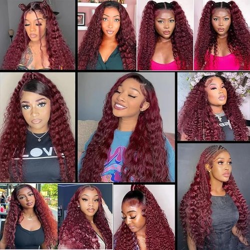 1B/99j Red Deep Wave Black Burgundy Curly Closure Human Hair 4x4 HD Transparent Lace 20 Inch High Density Brazilian Unprocessed Virgin Hair Wet And Wavy For Woman