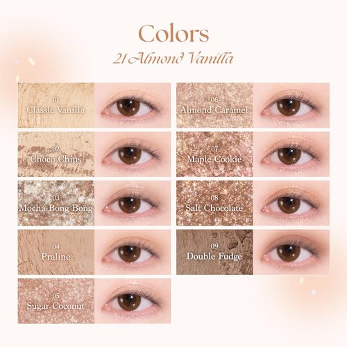 dasique Shadow Palette #21 Almond Vanilla l Vegan, Cruelty-Free l 9 Blendable Shades in Smooth Matte and Shimmer Finishes with Gorgeous Pearls