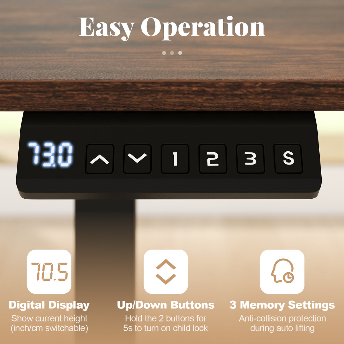 48 x 24 Electric Standing Desk with Memory Settings - Rustic Brown