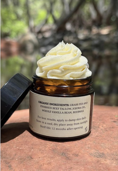 Astrolo Gal Apothecary Organic Vanilla Whipped Tallow Cream – 100% Grass-Fed | Natural Moisturizer for Dry Skin, Sensitive Skin, Face & Body – 2 oz
