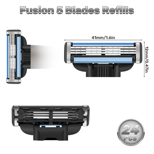 Razor Blade Refills for Men-24PCS Compatible with Mach 3 Razor Blades Refill Disposable Blade Manual Beard Trimmer Safety Replacement Shaver Heads Set