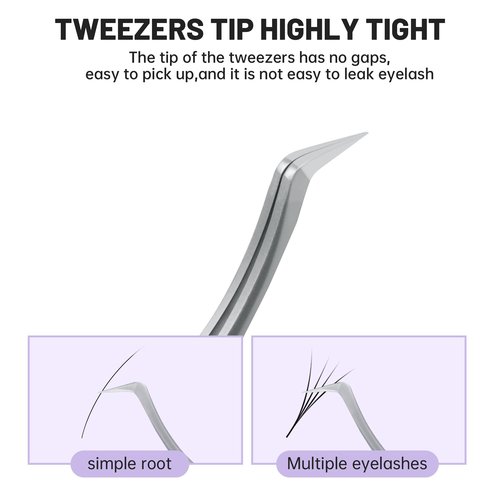 Natuhana High Precision Lash Tweezers for Individual and Volume Eyelash Extensions Premium Stainless Steel Curved Fiber Tip Professional Isolation Tweezer