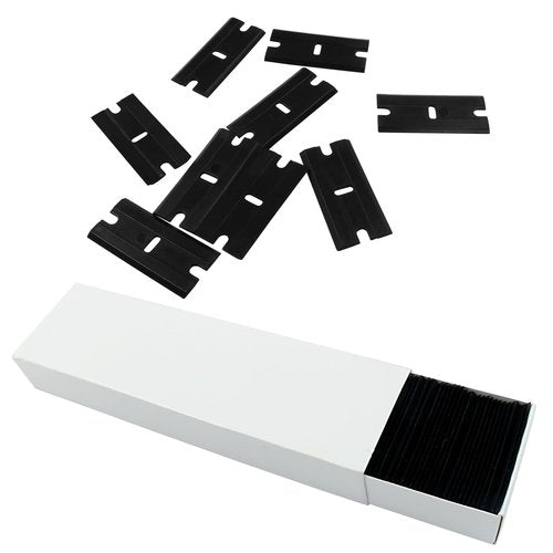 PHITUODA 200pcs Plastic Razor Blades, Double Edged Plastic Blades, Safety Glass Scraper Blades for Cleaning Glass Removing Adhesive Residue(Black)