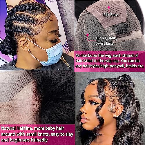 Straight Full Lace Wigs Human Hair 100% Hand-tied Full Scalp Lace Wigs for Black Women 180% Density(16inch, Natural Black)