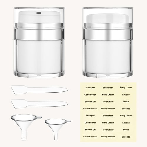 Travel Size Containers Airless Pump Jars with Label 30ml 1 Oz Acrylic Press Hand Cream Jar TSA Approve Leak Proof Refillable Lotion Dispenser Travel Containers for Toiletries Face Moisturizer - 2Pack
