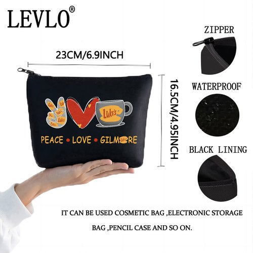 LEVLO Funny Girls Inspired Cosmetic Bag Luke's Fans Gift Peace Love Luke's Makeup Zipper Pouch Bag For Friend Family BFF (Peace Luke's Black)