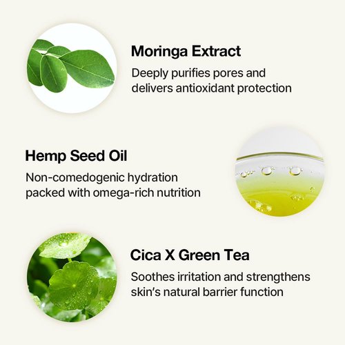 NDP Moringa Hemp Gel Cleanser, Gel-to-Foam, pH Balancing, Vegan, Non-Stripping, Hydrating Face Wash for Sensitive Skin – Fragrance-Free, Clean Beauty, Korean Skincare, 200ml / 6.76 fl oz