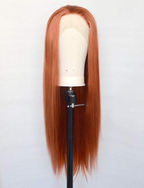 Luwigs #360 Copper Red Synthetic Lace Front Wigs Long Straight Ginger Red Half Hand Tied Replacement Wigs Heat Resistant Fiber Hair for Cosplay Daily Wear 22inch