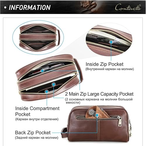 Coded Lock Toiletry Bag, Mens Genuine Leather Travel Shaving Dopp Kit Anti Theft Business Wallet Clutch Purse Bag Organizer