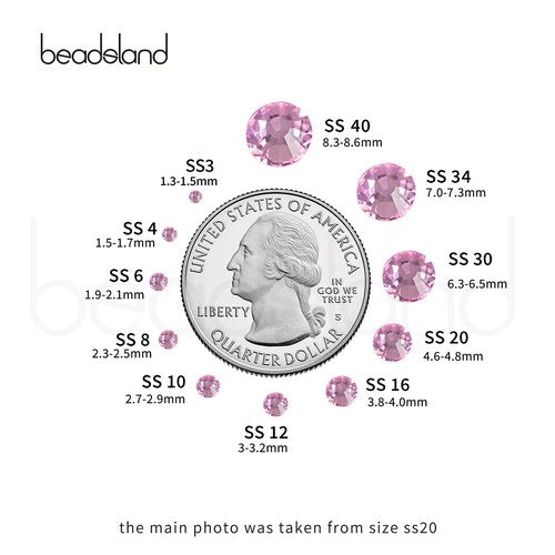 Beadsland 2880pcs Flat Back Crystal Rhinestones Round Gems for Nail Art and Craft Glue Fix,Light Pink,SS16,3.8-4.0mm