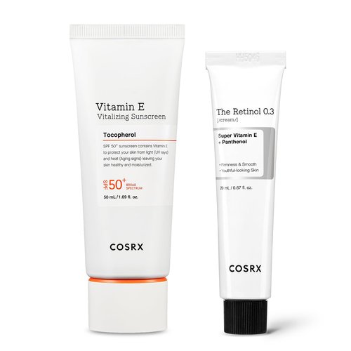 COSRX Ultimate Glow Sun & Night Duo - Vitamin E Vitalizing Face Sunscreen SPF 50 + Retinol 0.3% Cream