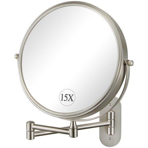 DECLUTTR 9 Inch Wall Mounted Makeup Mirror, 15X Magnification Double Sided Swivel Extendable Bathroom Mirror