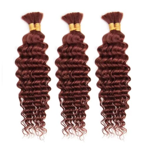Reddish Brown Braiding Hair Deep Wave Bulk Brown Human Braiding Hair 12 12 12 Inch Deep Curly Color 33 Boho Human Hair for Braiding Hair Extensions
