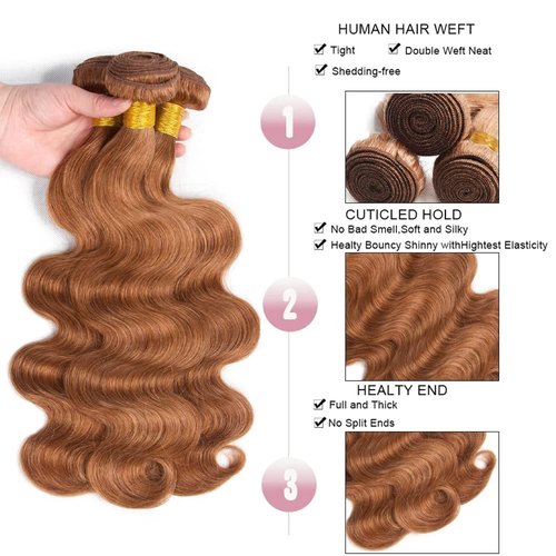 28 inch light brown bundles human hair Color #30 Body Wave 1 BundlesAuokMar 8A Peruvian Virgin Remy Hair #30 Brown Bundle