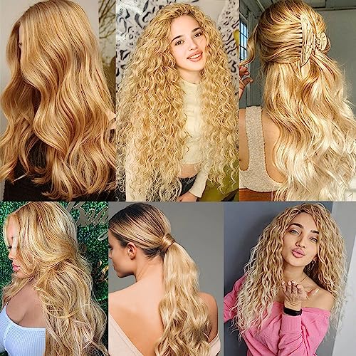 P27/613 Highlight Blonde Bundles Human Hair Deep Wave Bundles 12 14 16 Inch Honey Blonde Deep Wave Bundle Unprocessed Brazilian Virgin Weave Hair 3 Bundle 50 Gram Per Bundle
