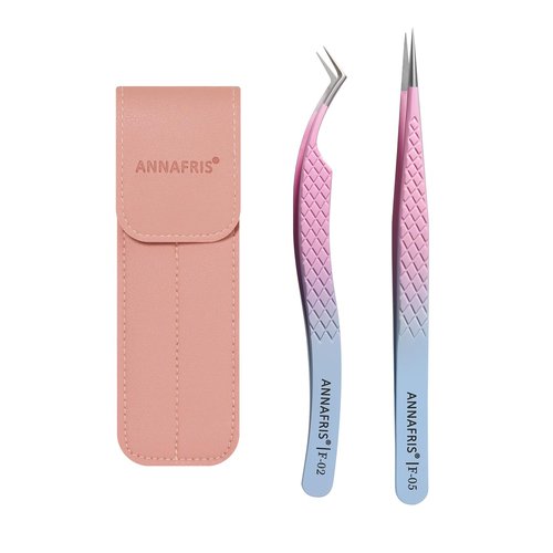 ANNAFRIS Eyelash Extension Tweezers,Fiber Tip Grip Boot Volume Lash Tweezers,Professional Pointed Lash Extension Tweezers for Easy Lash Application and Removal(2Pcs-F02/05)