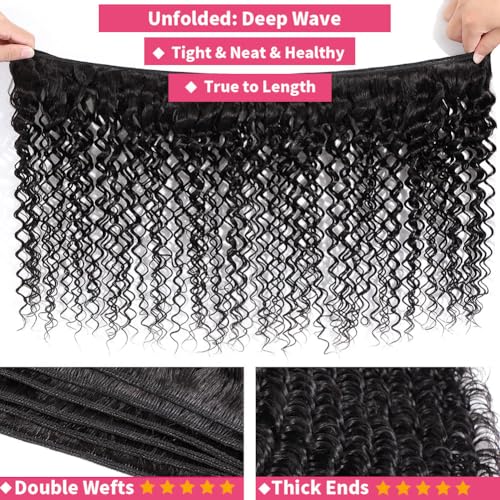 Deep Wave Bundles Human Hair 12A Brazilian Curly Human Hair 3 Bundles for Black Women 20 22 24 Inch 100% Unprocessed Wet and Wavy Bundle