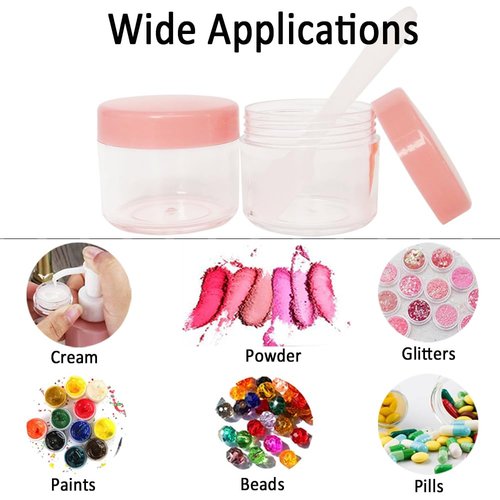 Wopanxye 12pack 20 Gram 20ml Jars, Small Cosmetic Sample Empty Container, Plastic Round Pot Pink Screw Cap Lid, Tiny 20g Bottle for Makeup, Eye Shadow, Nails, Powder, Jewelry, Free 12pcs Spatulas