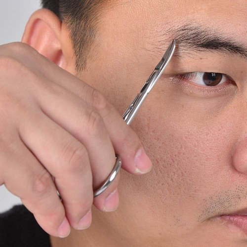 HANTEKAS Professional Stainless Steel Curved Rounded Facial Hair Scissors Tweezers Set For Men Moustache, Nose Hair, Beard Trimming Scissors,Safety Use for Eyebrows,Eyelashes,Ear Hair - PU Leather Bag