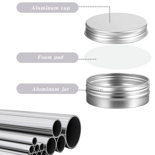 60 Pack 2 OZ Metal Round Tins, Aluminum Tin Cans Containers with Screw Lid for Lotion Bars, Balms, Salve, Spices or Beard Balm