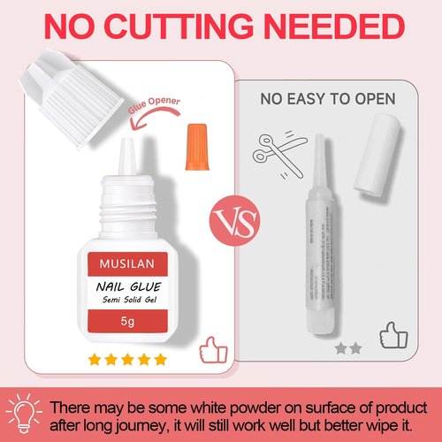 4PCS Semi Solid Nail Glue for Press On Nail,Super Strong & Quick Drying Nail Glue for Fake Acrylic Nails & Nail Tips Professional Nail Gel for Stick On Broken Nails No Need for UV Lamp - Long Lasting