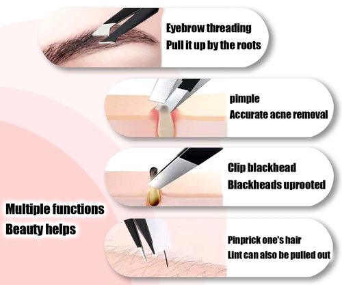 Muzioiernsu Tweezers Kit Tweezer for Women Facial Hair Removal Tweezers Professional Tweezers Set Eyebrow Tweezer, [9+1 PCS] Professional Stainless Steel Eyebrow for Women &Men,Black Beauty Sets