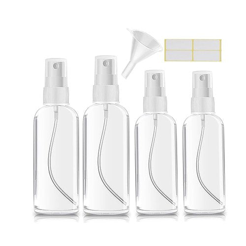 Xolaawa Small Spray Bottle, Clear Empty Mini Travel Plastic Bottle. Premium spray bottles for perfumes and cosmetics. 2 * 1oz, 2 * 1.7oz. (4 Pack)