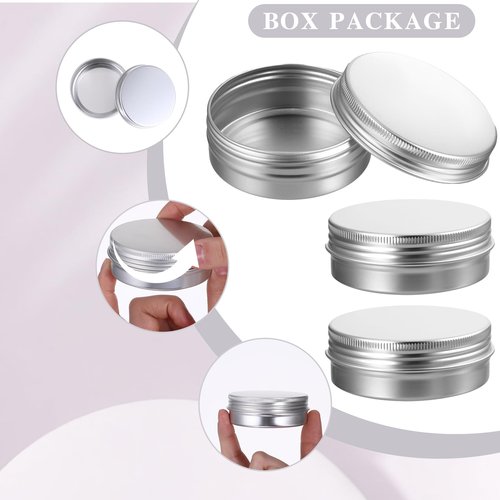 60 Pack 2 OZ Metal Round Tins, Aluminum Tin Cans Containers with Screw Lid for Lotion Bars, Balms, Salve, Spices or Beard Balm