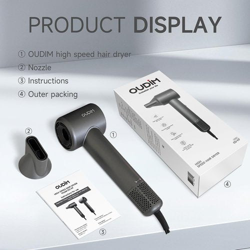 Hair Dryer with Digital Display, High Speed11000RPM, 4 Level Temperature/Speed Settings, Double air Filter, Low Noise, Lightweight, Portable for Travel