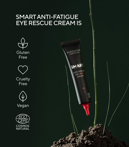 MÁDARA Organic Skincare | SMART Anti-Fatigue Eye Rescue Cream - 15 ml, With a Smart Antioxidant Complex, Natural Aescin And Caffeine, 100% Natural Origin, Vegan, Ecocert Certified