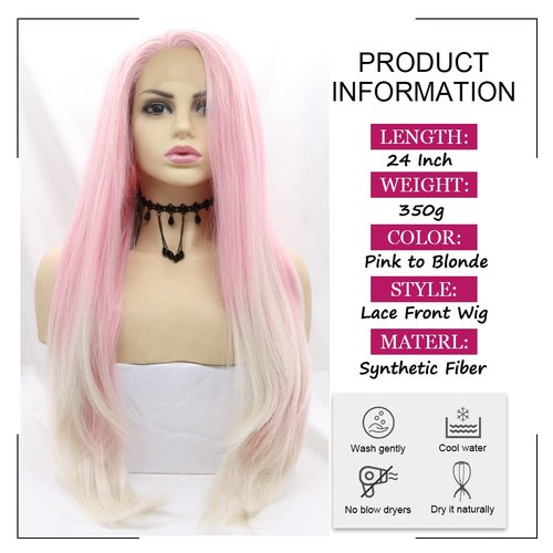 Kalisa Blonde Pink Hair Wigs for Women Synthetic Lace Front Wig Long Straight Pink Mermaid Wig Heat Resistant Fiber Glueless Wig 24inch