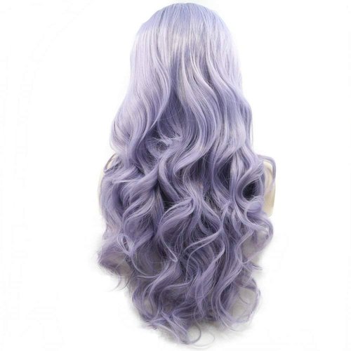 Lilac Purple Lace Front Wigs for Women Soft Wavy Lavender Hair Wig Natural Hairline Realistic Mix Color Long Purple Glueless Synthetic Heat Resistant Fiber Hair Drag Queen Cosplay 24Inch