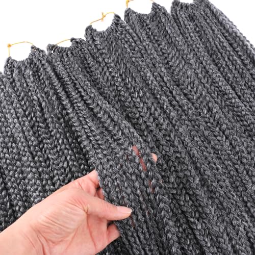 Box Braids Crochet Hair Pre looped 24 Inch Ombre Gray Crochet Box Braids for Black Women 6 Packs Goddness Knotless Crochet Braids Grey Fiber Braiding Hair Extensions(TGrey#)