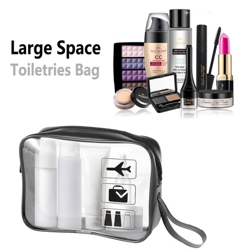TSA Approved Toiletry Bag Carry on Airport Airline Compliant 6Pcs,6 Packs Clear Travel Bags for Toiletries,Clear Makeup Bag Toiletry bags Quart Size Traveling, Black
