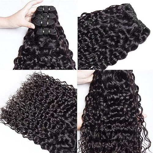 Human Hair Water Curly Bundles Brazilian Water Wave 4 Bundles (14 16 18 20 inch£©12A Brazilian Virgin Hair Wet and Wavy Human Hair Weft Natural Black