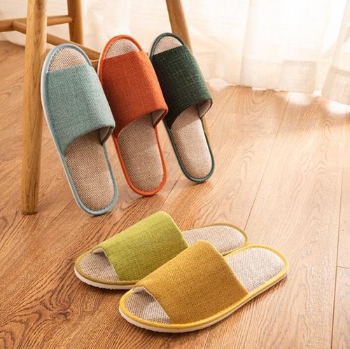 CYlovinho 5-6 Pairs Spa Slippers, Non Slip Disposable Open Toe Slippers for Guest, Washable Reusable Linen slippers for Women Men, House, Indoor, Bathroom, Bedroom, Hotel, Medium-Large
