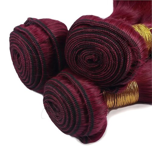 Hiaplame #99j Burgundy Bundles Human Hair Straight Bundles 10 12 14 inch Wine Red Brazilian Virgin Hair 3 Bundle Unprocessed Quick Weave Hair Extensions 100 Gram Per Bundle for Black Women