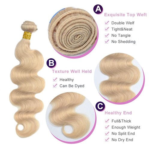 Vinmdonm Blonde Bundles Human Hair 613 Body Wave 3 Bundles 12 14 16 inch Unprocessed Brazilian Virgin Hair Ash Blonde Body Wave Bundle 150g