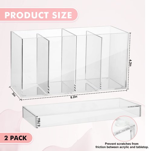 2 Pack 4 Compartment Acrylic Makeup Organizer with Lid Lash Cart Organizer for Lash Techs Bathroom Storage with 4 Tray Eyelash Mascara Brushes Supplies Brush Holder for Cosmetics or Office Supplies
