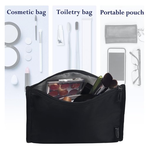 Aosbos Premium Small Makeup Bag, Compact Cosmetic Pouch, Travel-Size Make UP Case for Women, Black