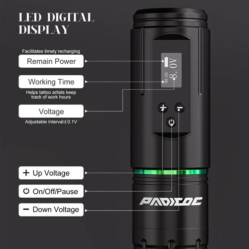Padieoe Tattoo Gun Kit, Tattoo Kit Wireless Tattoo Machine Kit 1,600 MAH Battery Tattoo Practice Pen with Digital Led Display Type-C Charged Tattoo Supplies for Beginners WTK280
