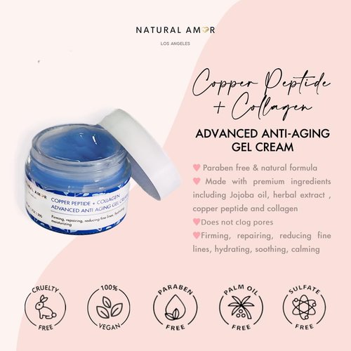 Natural Amor Copper Peptide Face Gel Moisturizer, Collagen Anti-Aging Facial Cream, Rapid Firming, Reduce Wrinkles 1.7 oz