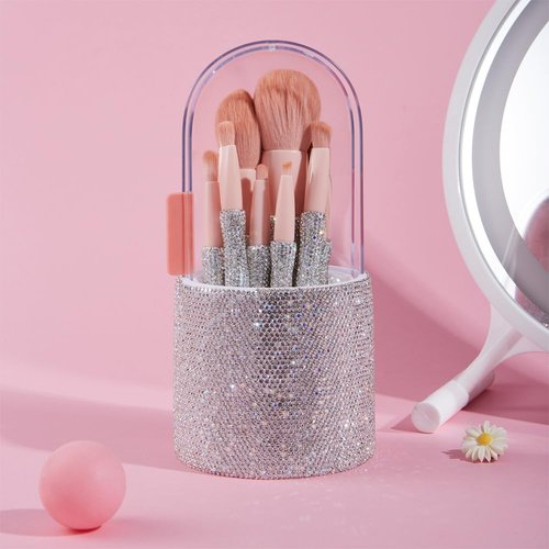 COSHINE Blingbling Luxurious Professional Makeup Brush Set, 8 pcs Full Complete Function Cosmetic Brushes with Shiny Diamond Holder