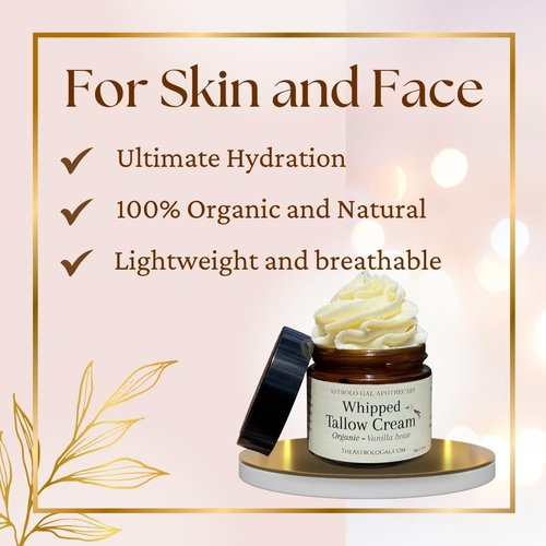 Astrolo Gal Apothecary Organic Vanilla Whipped Tallow Cream – 100% Grass-Fed | Natural Moisturizer for Dry Skin, Sensitive Skin, Face & Body – 2 oz