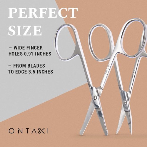 Ontaki Curved & Rounded Men's Facial Hair Scissors - Silver Ambidextrous - Beard, Nose & Eyebrow Grooming with Professional Beard, Nose Hair & Eyebrow Scissors for Men