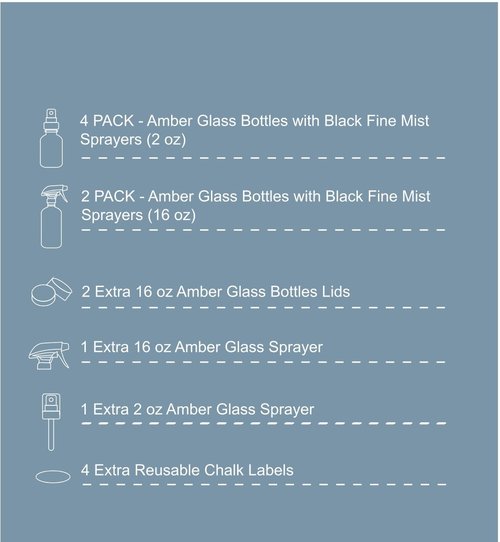 Youngever 7 Amber Glass Spray Bottles, 2 Pack 16 Ounce Empty Amber Spray Bottles, 1 Pack 8 Ounce Amber Spray Glass Bottle and 4 Pack 2 Ounce Glass Amber Spray Bottles for Essential Oils