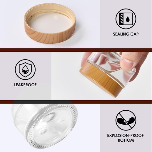 1oz Glass Jar with Lid, Hoa Kinh 25Pack Clear Round Containers Cosmetic with Inner Liners and Woodgrain Lids Travel Jars for Storing Lip and Body Scrub, Lotion, Body Butter, Bath Salts, Liquid