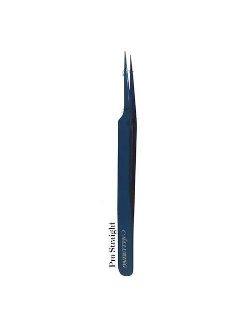 Alluring TITANIUM BLUE Tweezers for Eyelash Extension for Volume Lashes 3D, 5D & 6D lashes - PRO STRAIGHT TWEEZERS