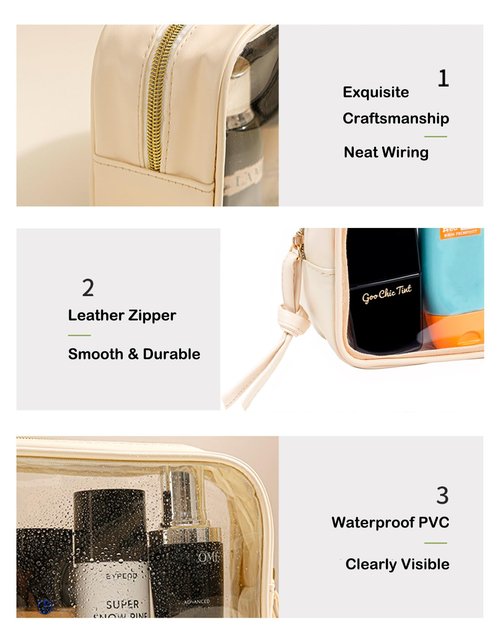 3Pcs Travel Clear Makeup Bag Set for Women, Transparent Toiletry Bag with Zipper Portable Makeup Pouch Organizer Waterproof Small Cosmetic Bag Compact Car Bag Organizer Car Accessories (White Set)
